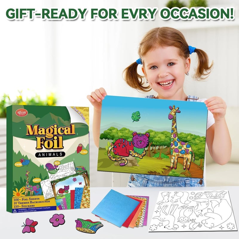 ATFUNSHOP Magical Foil Art Animals in Forest Farm Sea & Birds - No Mess Foil Craft Kit for Kids Ages 4 5 6 7 8 9 Fun Creative DIY Activity, Ideal Birthday Gift for Girls Boys - Image 5